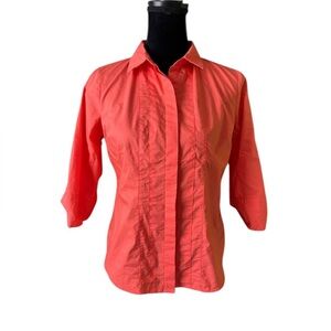 Worthington Womens Coral Orange Y2K Button Down Blouse Top Medium